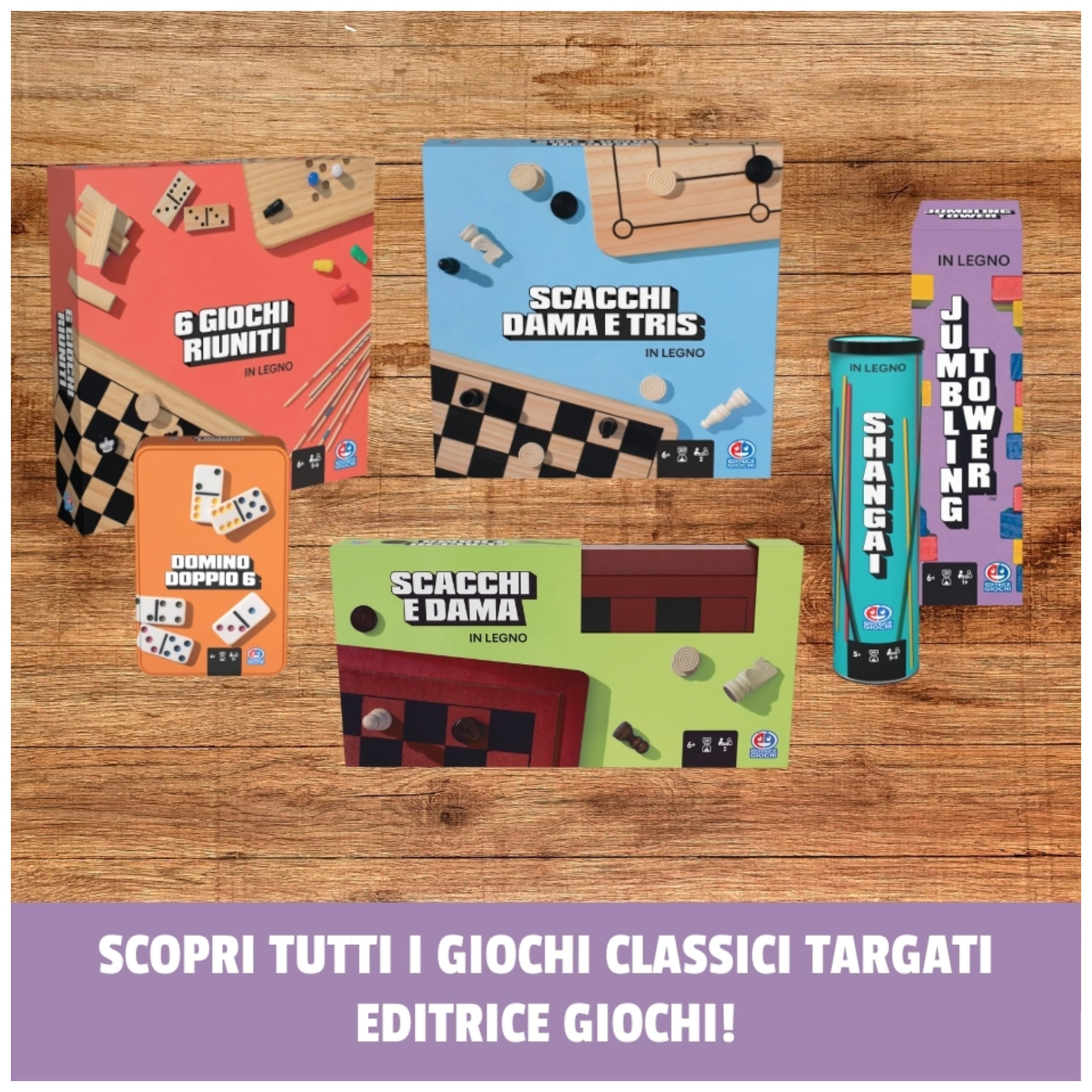 Editrice Giochi Set 6 Giochi Tavolo legno scacchi dama domino