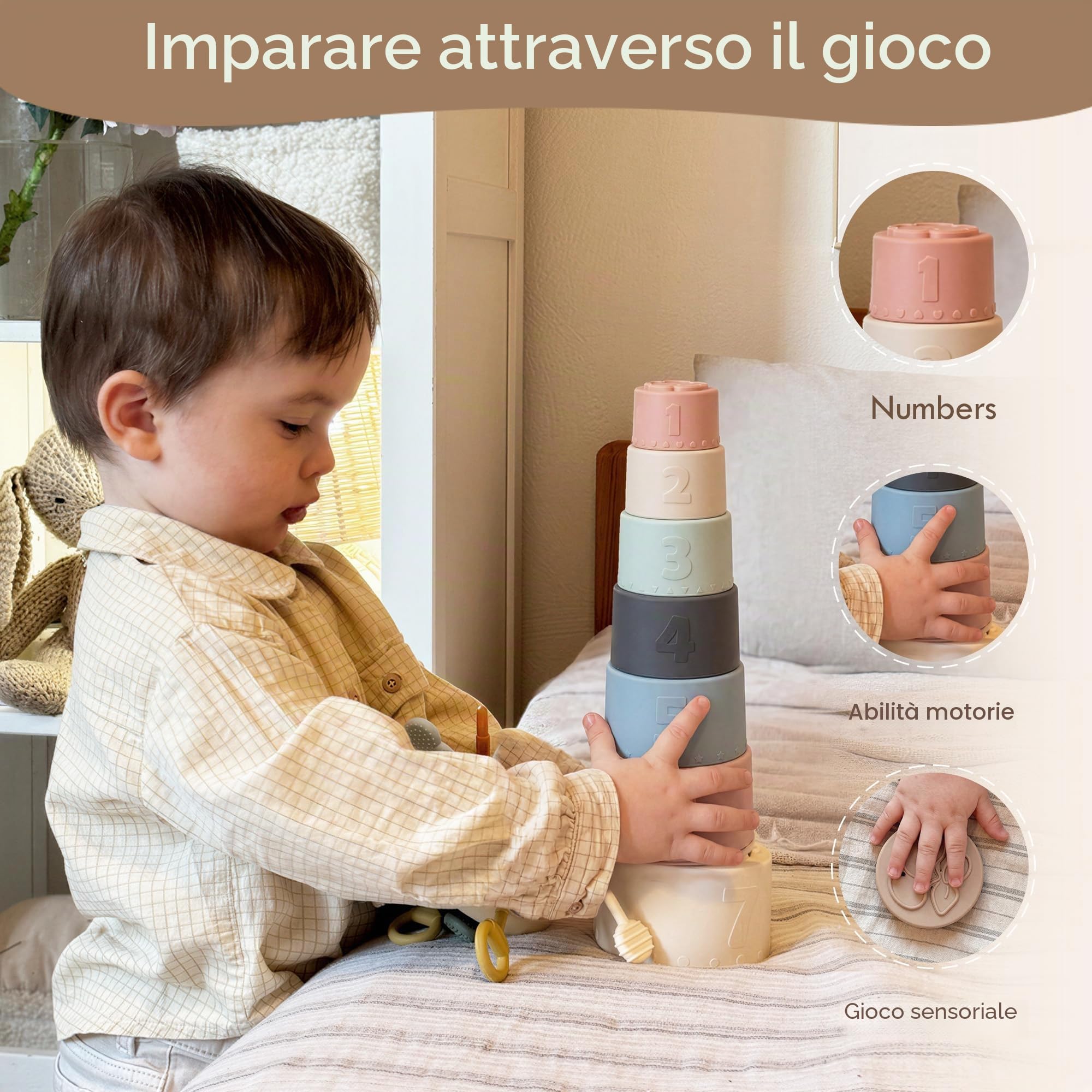Moonkie Cubi Impilabili Tazze Silicone Fine Day 7 Pezzi alimentare