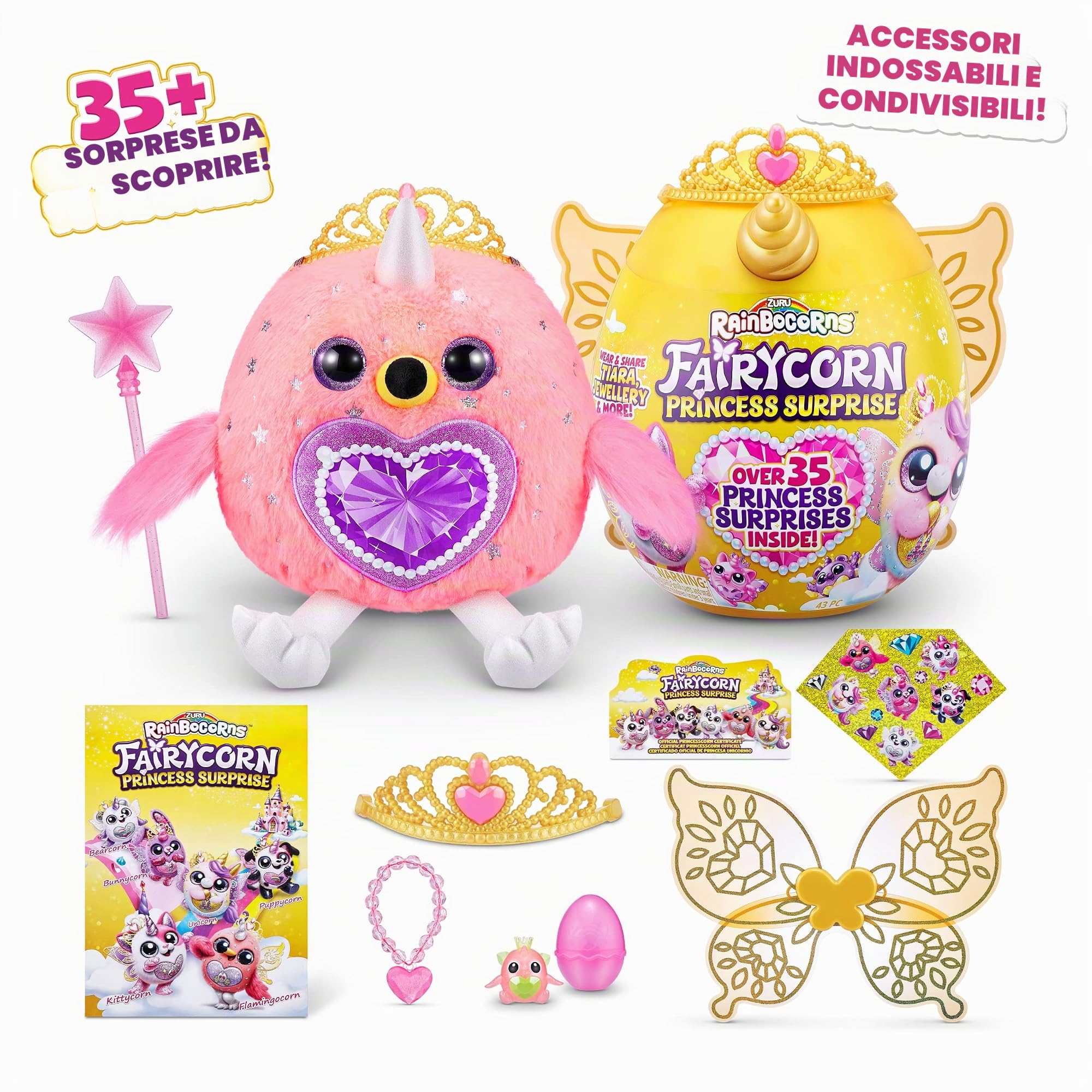 Rainbocorns Fairycorn Princess Flamingo peluche con ali fata